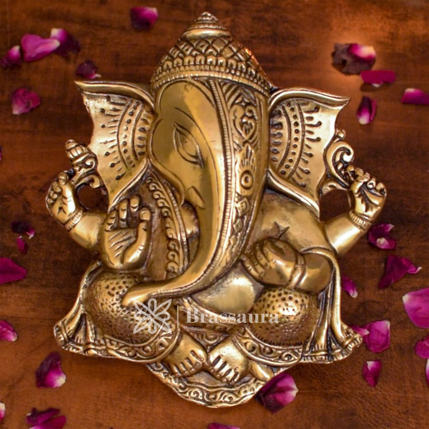 Brass Wall Hanging Ganesha plate For Home Decor And Gift Item Weight 1.7 Kg And Height 8.5 Inches