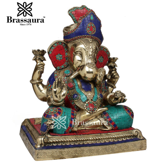 Brassaura™ Brass Ganesha Statue for Home Décor & Gift | Weight 25.5 Kgs | Height 20 Inches