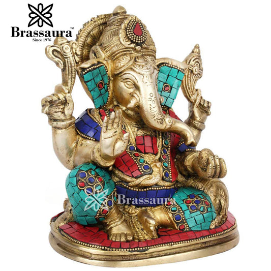 Brass Ganesha Statue For Home Decor And Gift Item Weight 2.9 Kg And Height 8 Inch