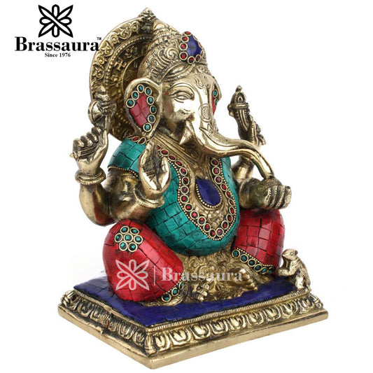 Brassaura™ पीतल गणेश प्रतिमा | घर और सजावट के लिए हस्तनिर्मित विनायक मूर्ति | ऊंचाई 9.5 इंच और वज़न 4.4 किलोग्राम