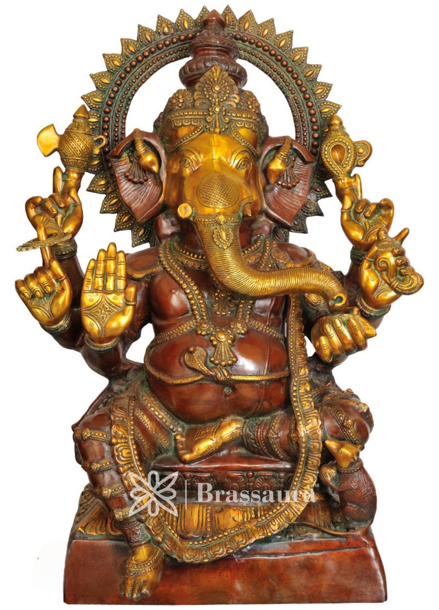 Brassaura™ Brass Ganesha Statue for Home Decor | Weight 63 Kgs | Height 37 Inches
