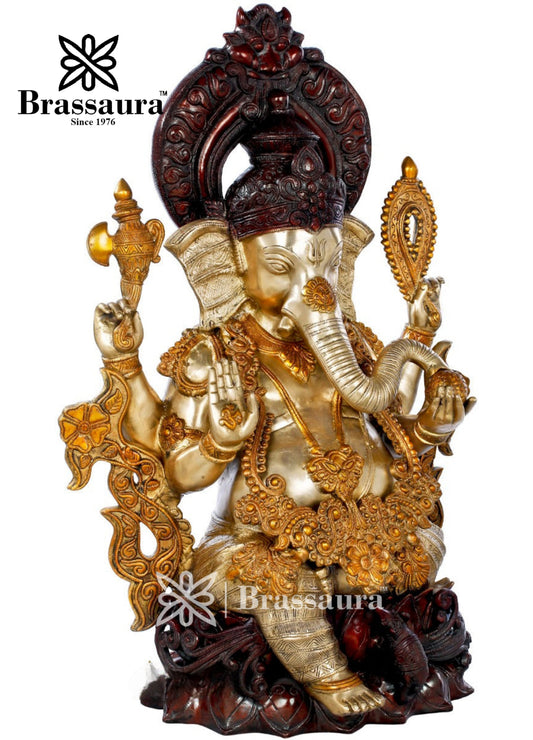 Brassaura™ Brass Jewellery Ganesha Statue for Home Decor | Weight 44 Kgs | Height 29 Inches