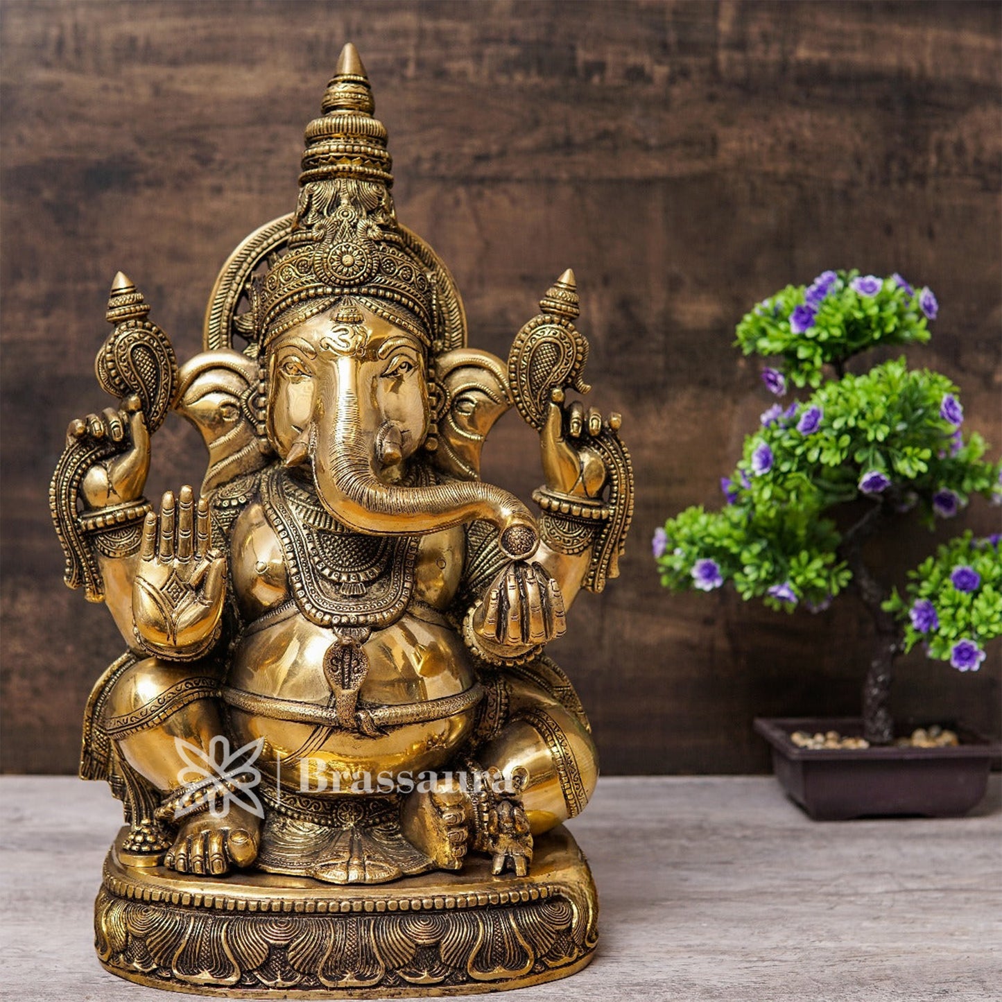 Brassaura™ Brass Ganesha Idol for Home and Decor | Weight 23 Kgs | Height 20 Inches