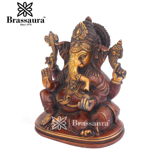 Brass Ganesha Statue For Home Decor And Gift Item Weight 2.8 Kg And Height 8 Inch