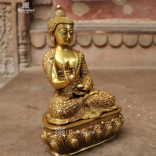 Brass Big Buddha statue for home and decor and gift Item weight 2.97 kg Height 11 inch