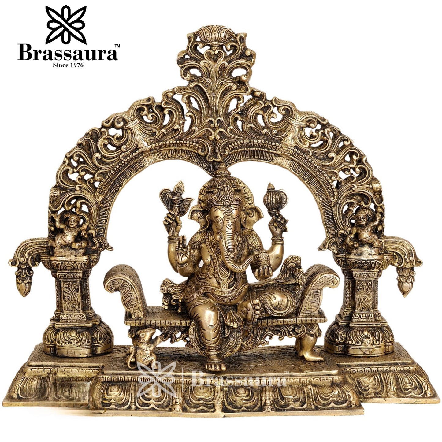 Brass Ganesha With Throne Statue For Home Decor And Gift Item Weight 34 Kg And Height 22 Inch