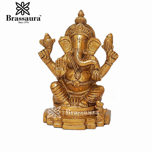 Brass Ganesha Statue For Home Decor And Gift Item Weight 1.1 Kg And Height 5.2 Inches