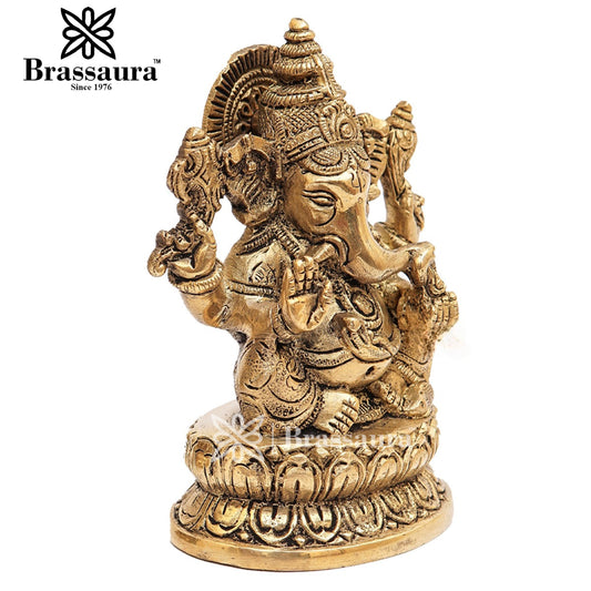Brass Ganesha Statue For Home Decor And Gift Item Weight 1 Kg And Height 5 Inches