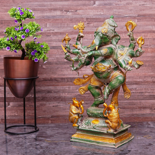 Brassaura™ Brass Dancing Ganesha Idol for Home and Decor | Weight 24 Kgs | Height 25 Inches