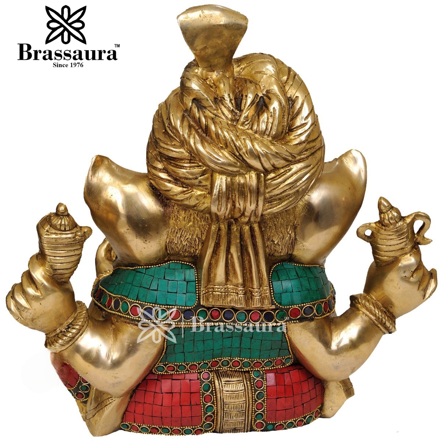 Brass Gem Stone Work Turban Ganesha Statue For Home Decor And Gift Item Weight 14 Kg And Height 14 Inch