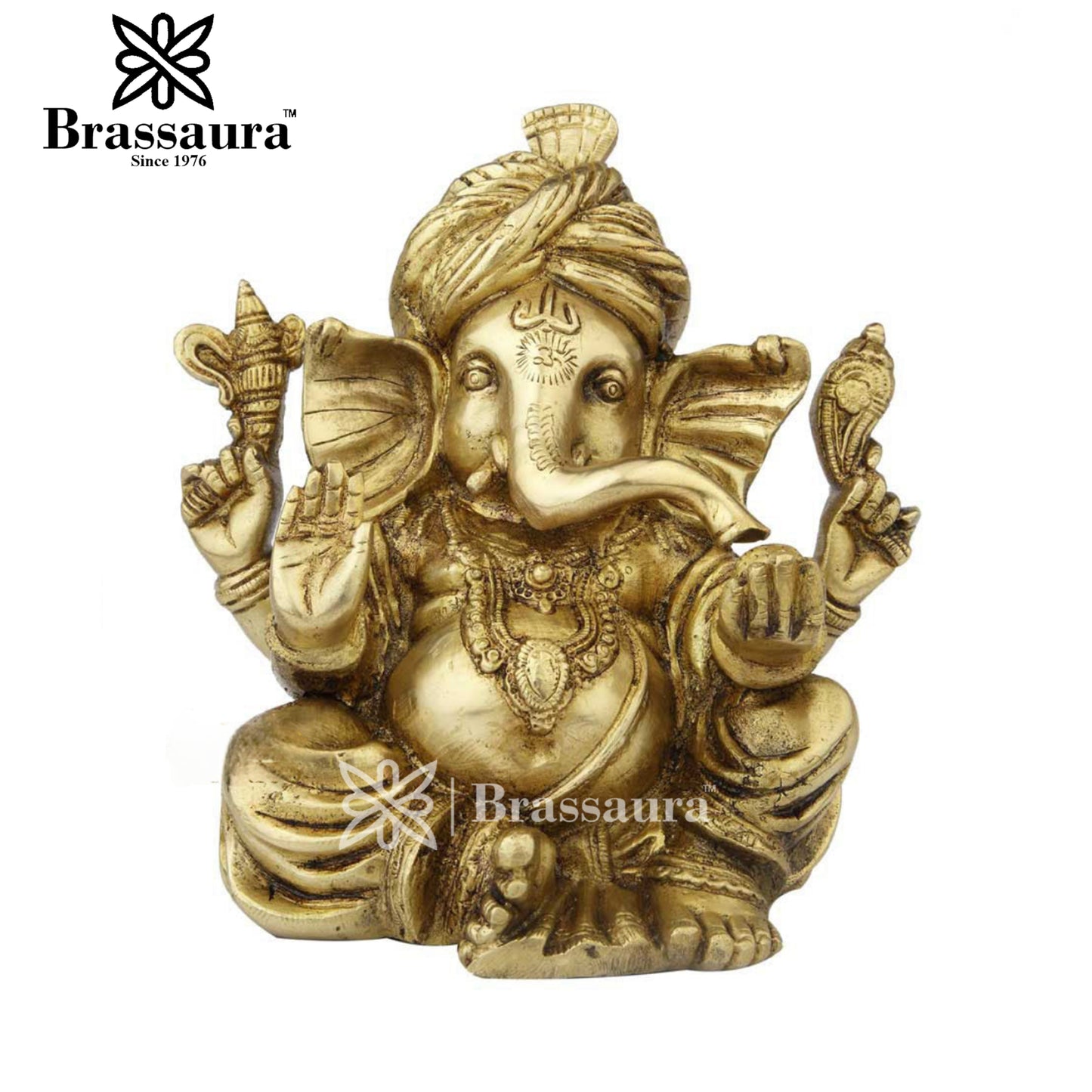 Brass Turban Ganesha Statue For Home Decor And Gift Item Weight 3.6 Kg And Height 8 Inch