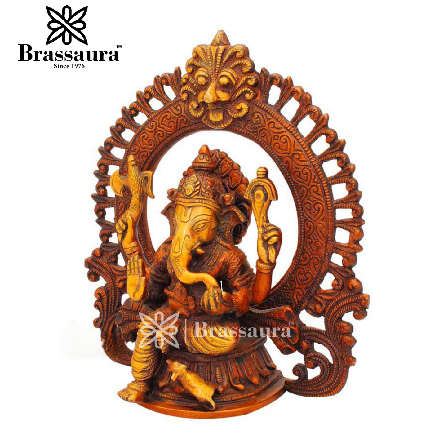 Brass Ring Ganesha Statue For Home Decor Weight 2.6 Kg And Height 9 Inch