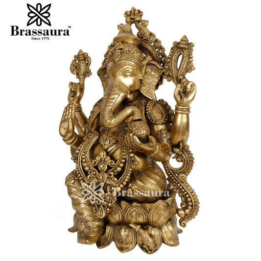 Brassaura™ Brass Jewellery Ganesha Idol for Home Décor | Weight 23 Kgs | Height 23 Inches