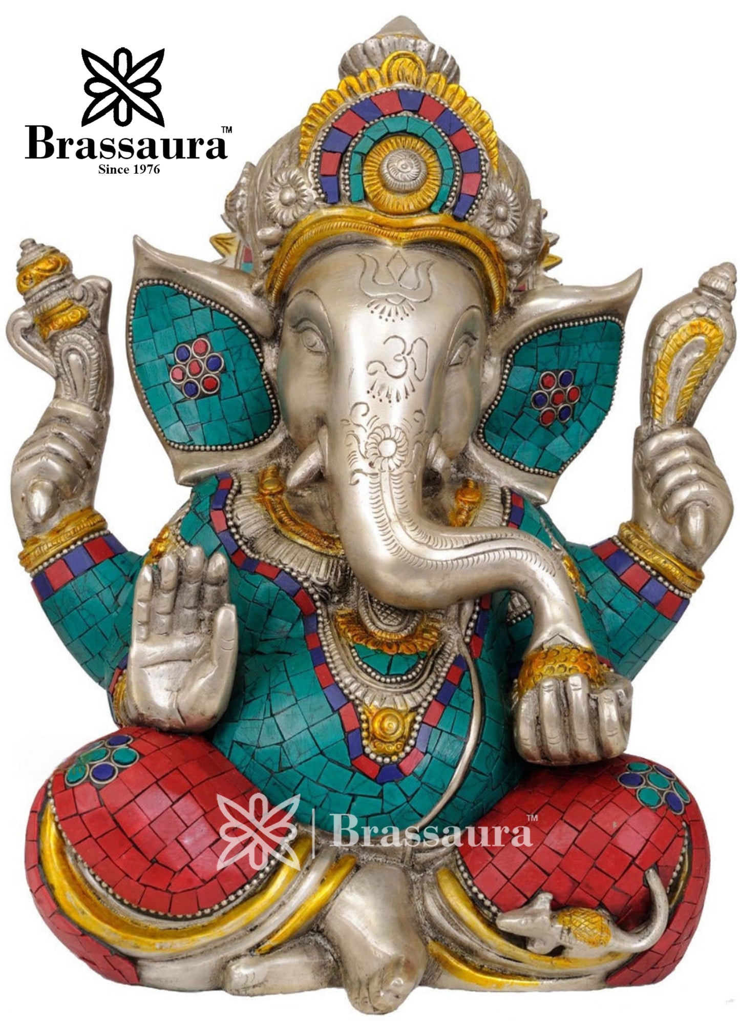 Brass Gem Ganesha Statue For Home Decor And Gift Item Weight 10 Kg And Height 12.5 Inch
