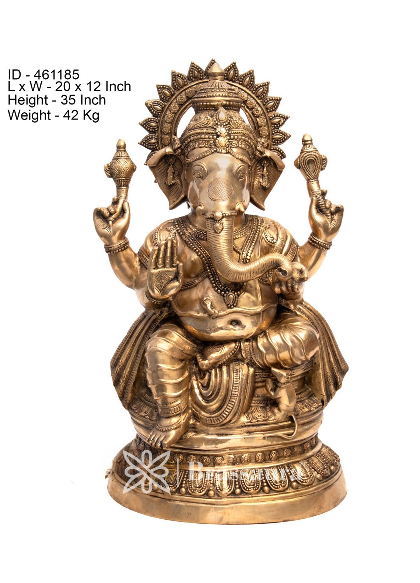 Brassaura™ Brass Ganesha Statue for Home Decor | Weight 42 Kgs | Height 35 Inches