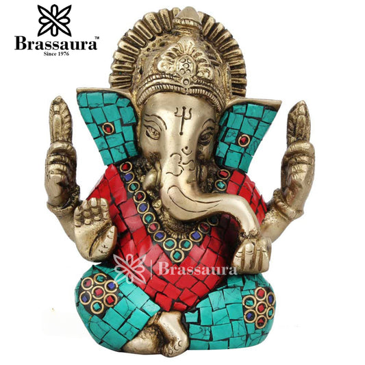 Brassaura™ Brass Ganesha Statue | Handcrafted Vinayaka Idol for Home & Décor | Height 5 Inches & Weight 0.9 Kg