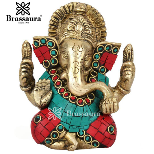 Brassaura™ Brass Ganesha Statue | Handcrafted Vinayaka Idol for Home & Décor | Height 6 Inches & Weight 1.6 Kgs
