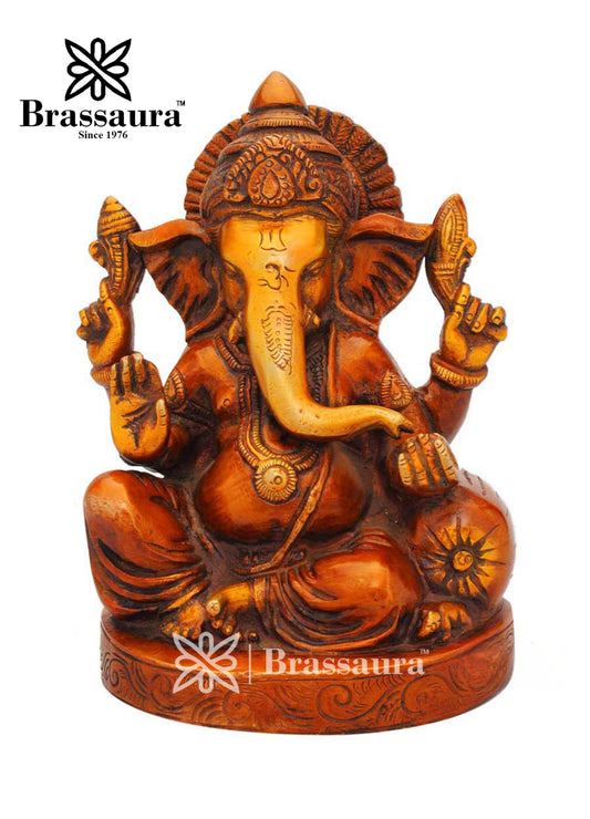 Brassaura™ Brass Ganesha Statue – “Harbinger of Joy” | Height 7 Inches & Weight 2.2 Kgs