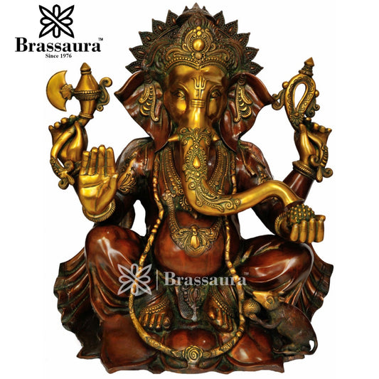 Brassaura™ Brass Ganesha Statue | Height 28 Inches & Weight 55 Kgs