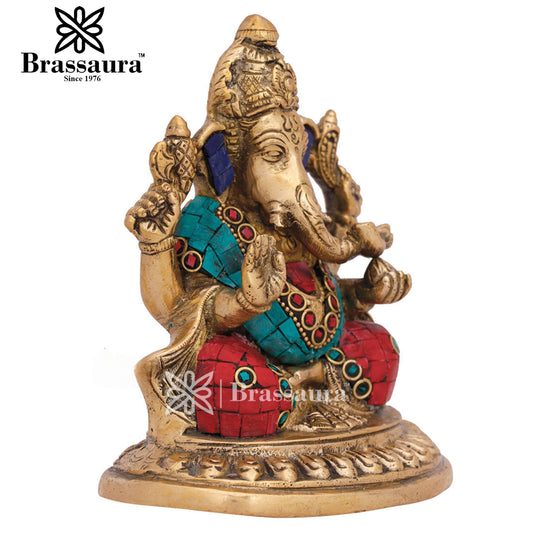 Brassaura™ Brass Ganesha Statue for Home Décor | Weight 1.3 Kgs | Height 6 Inches