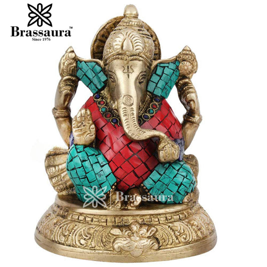 Brassaura™ Brass Ganesha Statue | Handcrafted Vinayaka Idol for Home & Décor | Height 4 Inches & Weight 1.3 Kgs