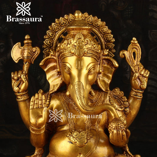 Brassaura™ Brass Jewellery Ganesha Idol for Home and Decor | Weight 7.5 Kgs | Height 13 Inches