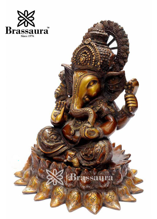 Brass Lotus Ganesh For Home Decor Weight 13 Kg And Height 15 Inch