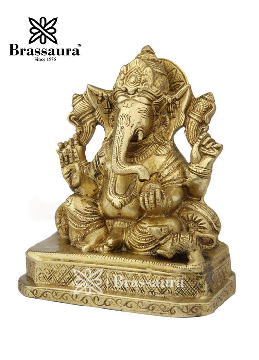Brass Ganesha Statue For Home Decor And Gift Item Weight 2.5 Kg And Height 8 Inch