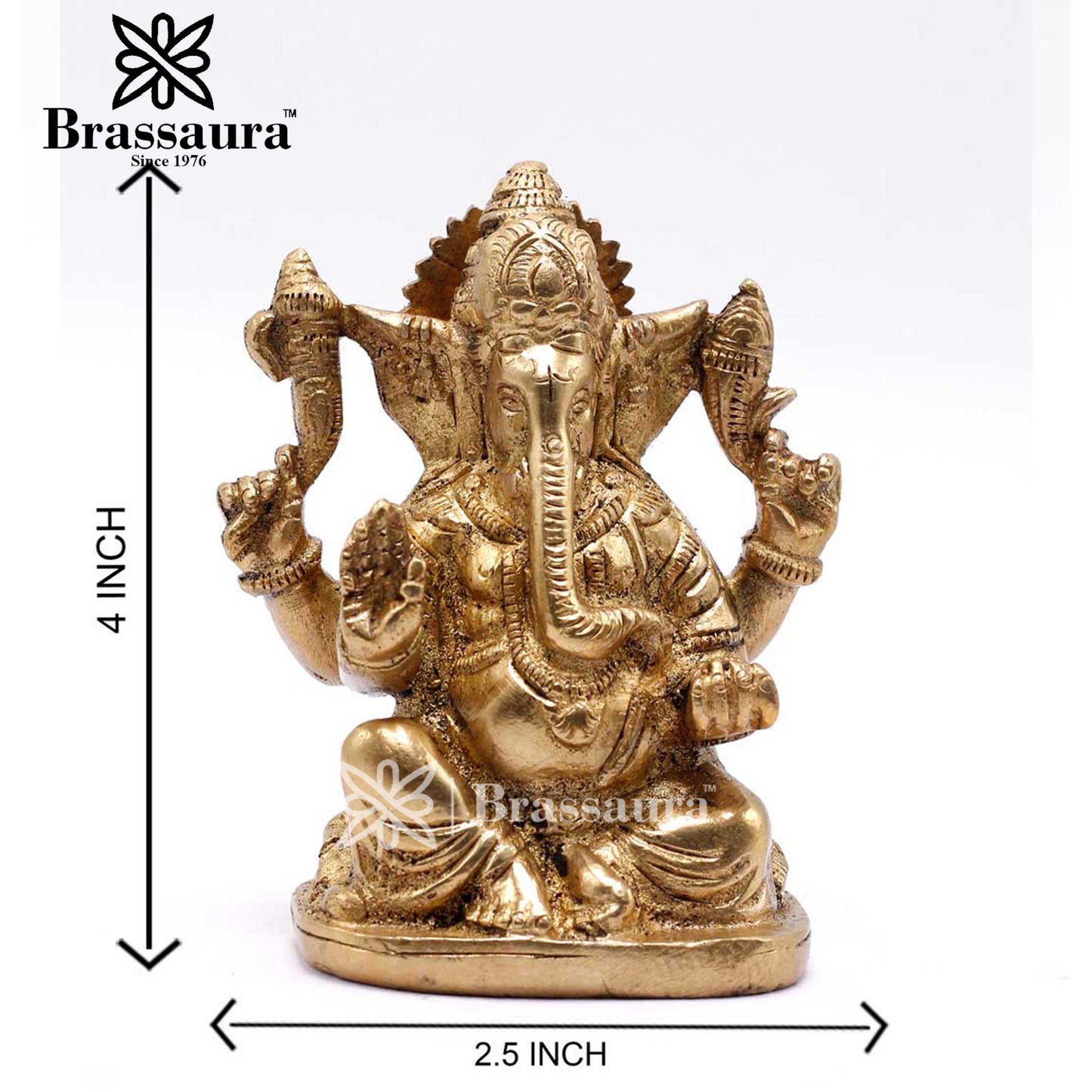 Brassaura™ Brass Ganesha Idol for Home Décor | Weight 0.8 Kg | Height 4 Inches