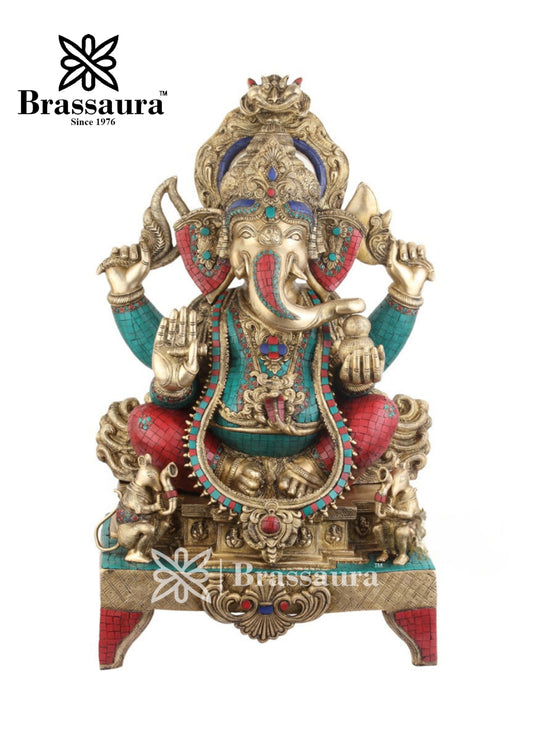 Brassaura™ Brass Ganesha Statue – “Lord of Beginnings” | Height 33 Inches & Weight 60 Kgs