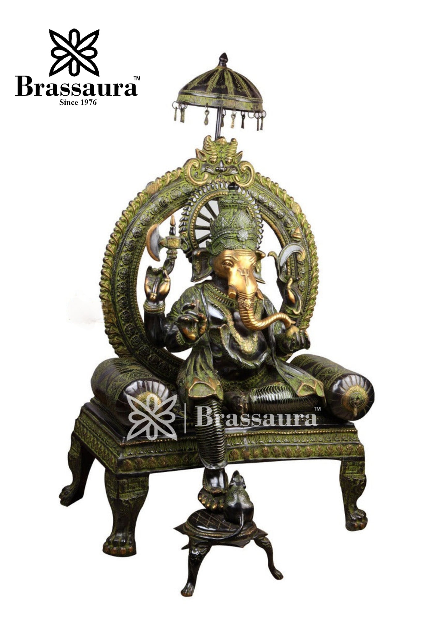 Brassaura™ Brass Ganesha Statue for Home Décor & Gift | Weight 88 Kgs | Height 46 Inches