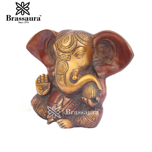 Brassaura Ornate Brass Ganesha for Auspicious Home Décor | Height 5 Inches