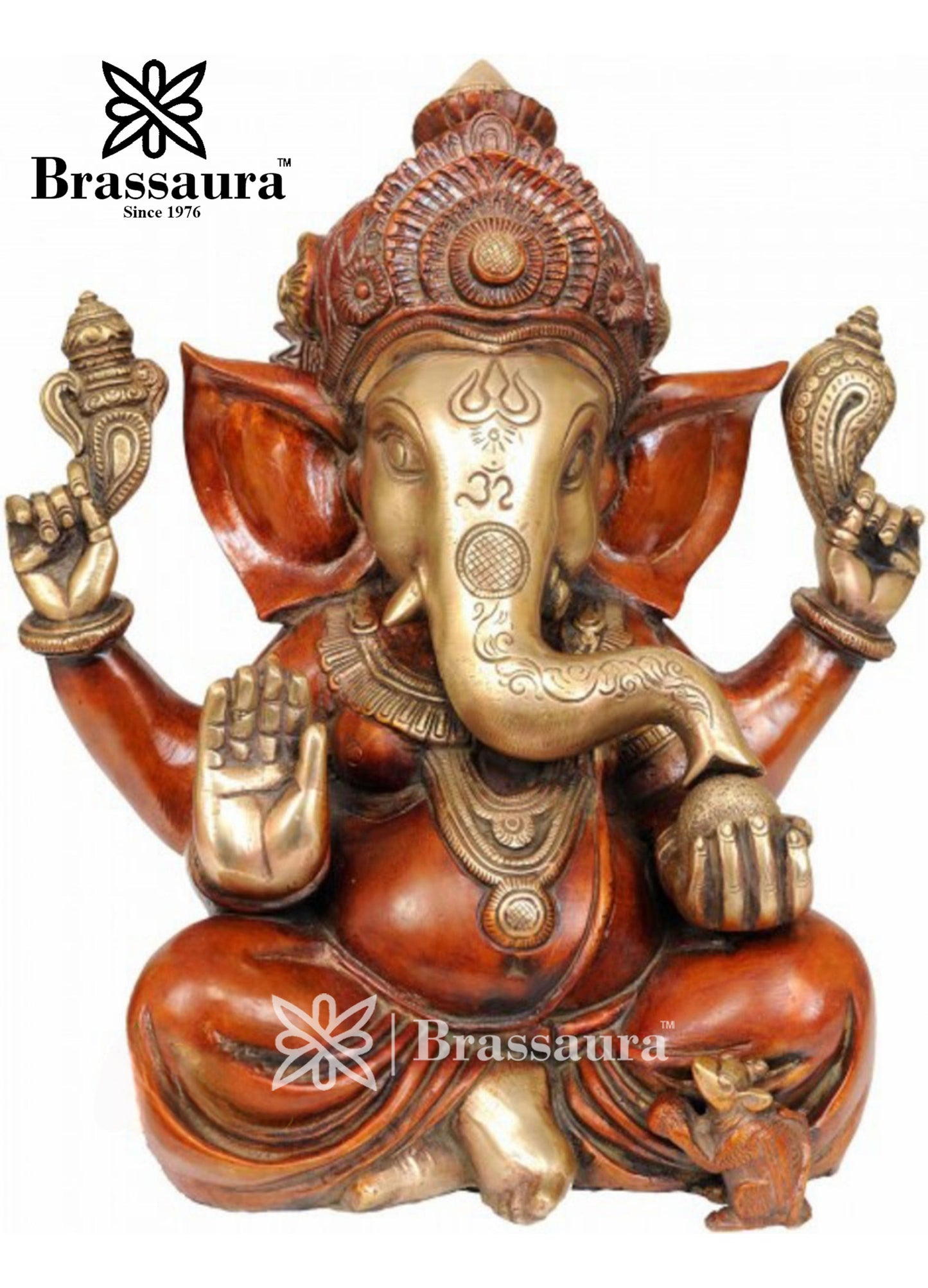 Brassaura™ Brass Ganesha Statue for Home Décor & Gift | Weight 8 Kgs | Height 12 Inches