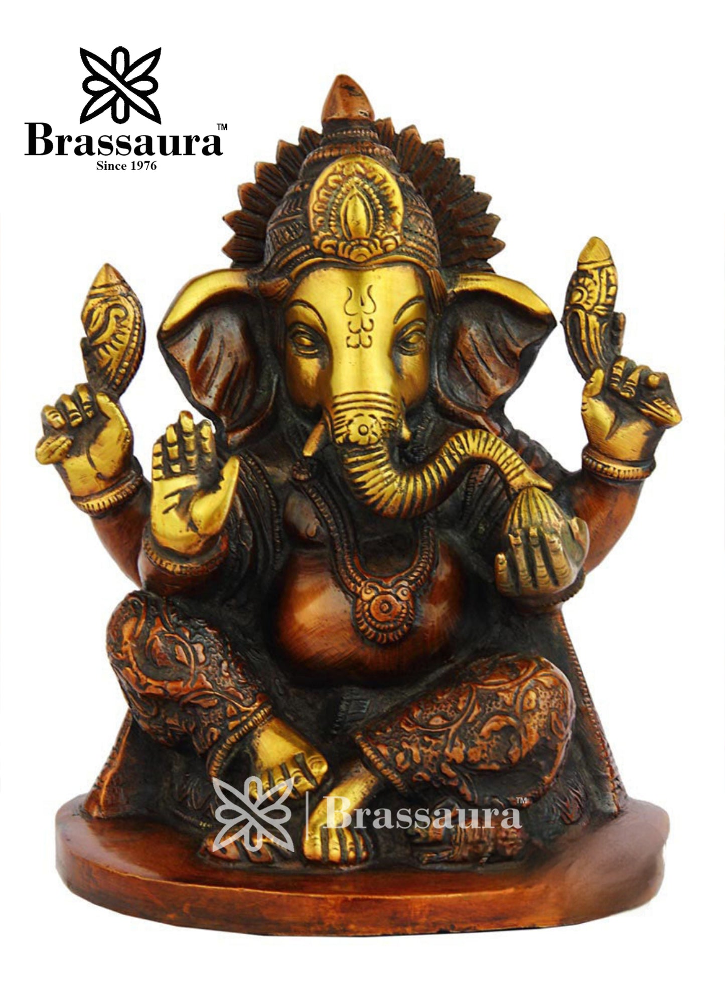 Brassaura™ Brass Ganesha Idol for Home and Decor | Weight 2.2 Kgs | Height 7 Inches