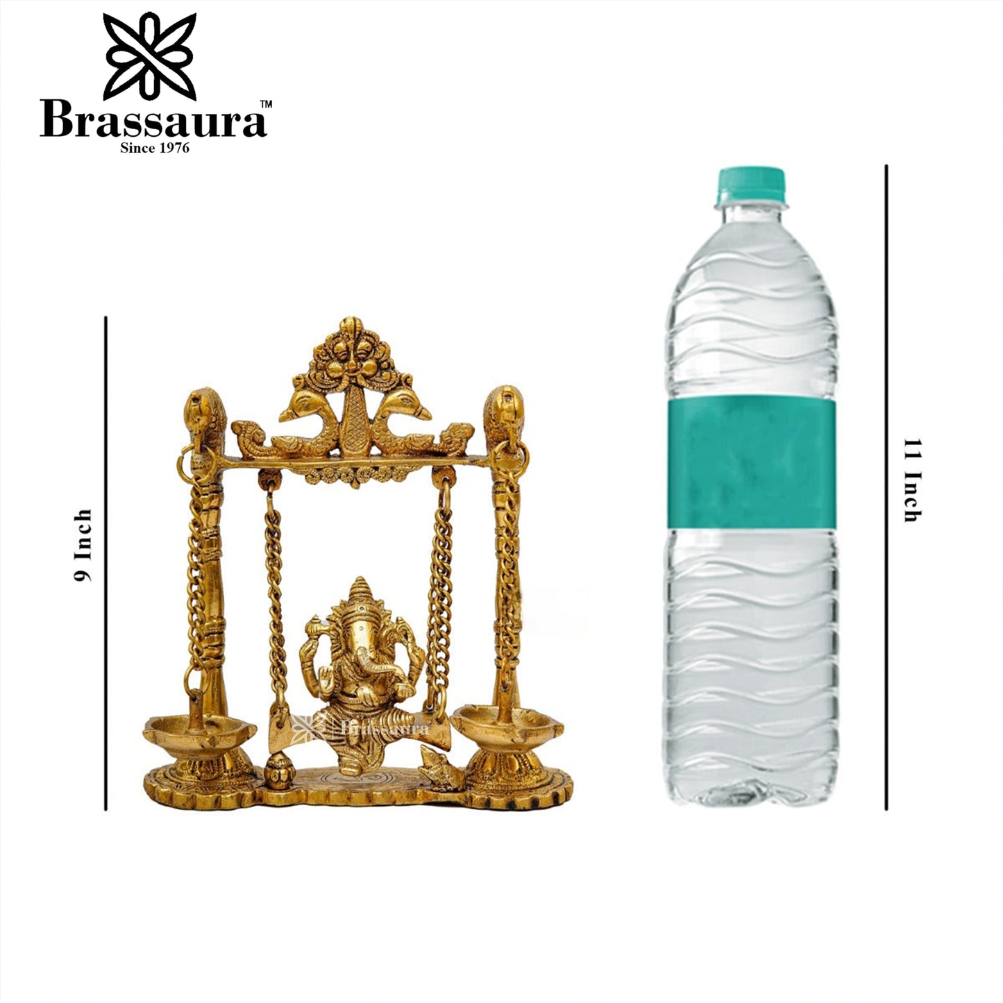 Brassaura™ Brass Ganesha Jhula Idol for Home and Decor | Weight 2.1 Kgs | Height 9 Inches