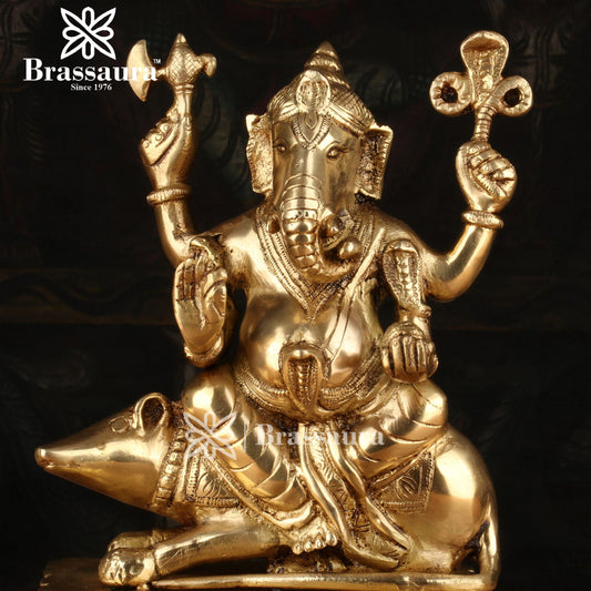 Brassaura™ Brass Ganesha Statue for Home and Decor | Weight 4 Kgs | Height 10 Inches