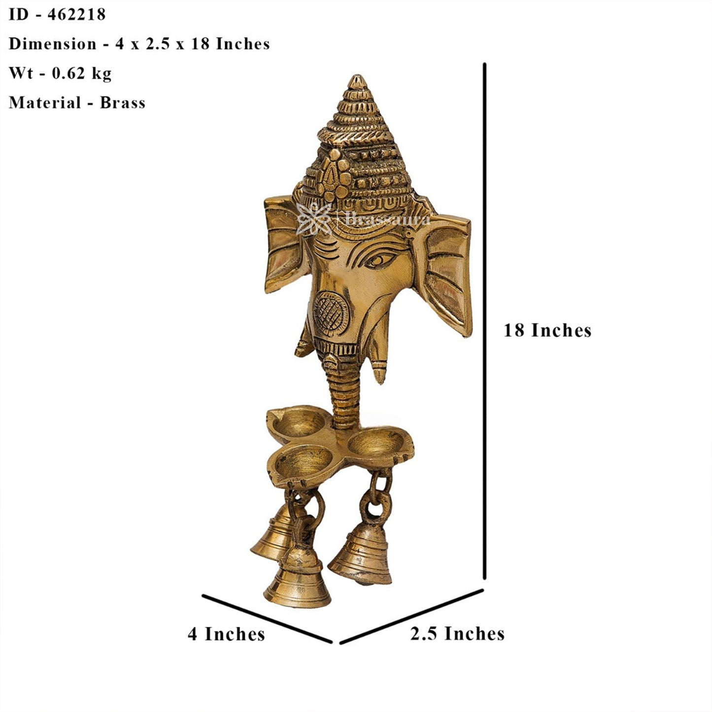 Brass Ganesha Statue For Home Decor And Gift Item Weight 0.62 Kg And Height 8.5 Inches