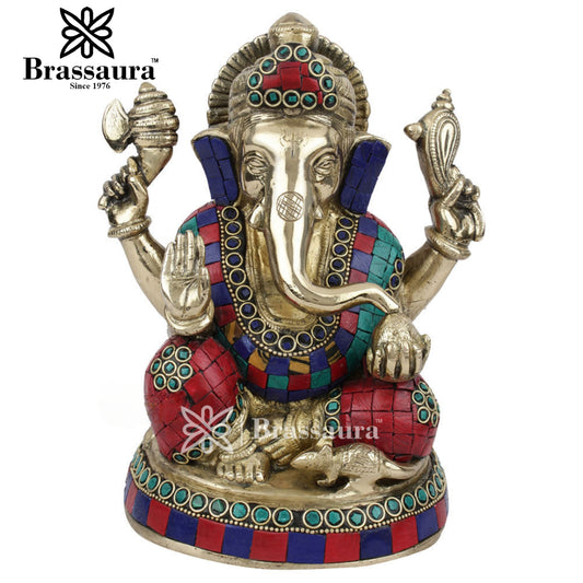 Brassaura™ Brass Ganesha Statue | Handcrafted Vinayaka Idol for Home & Décor | Height 8 Inches & Weight 3.2 Kgs