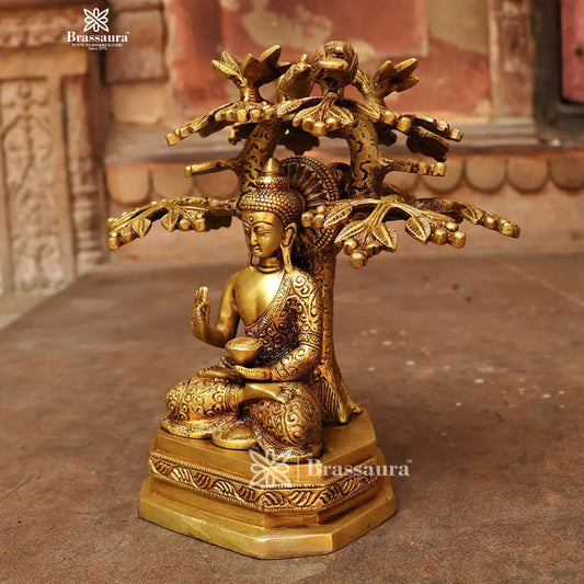 Brass Big Buddha statue for home and decor and gift Item weight 3.3 kg Height 9 inch