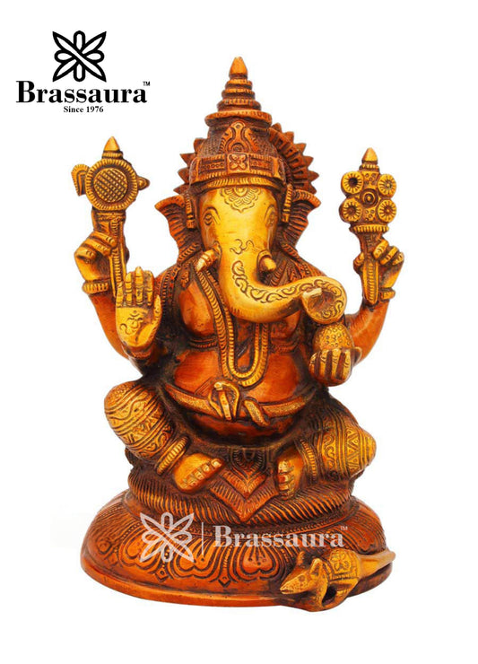 Brassaura™ Brass Ganesha Statue – “Lord of Beginnings” | Height 8 Inches & Weight 2.2 Kgs