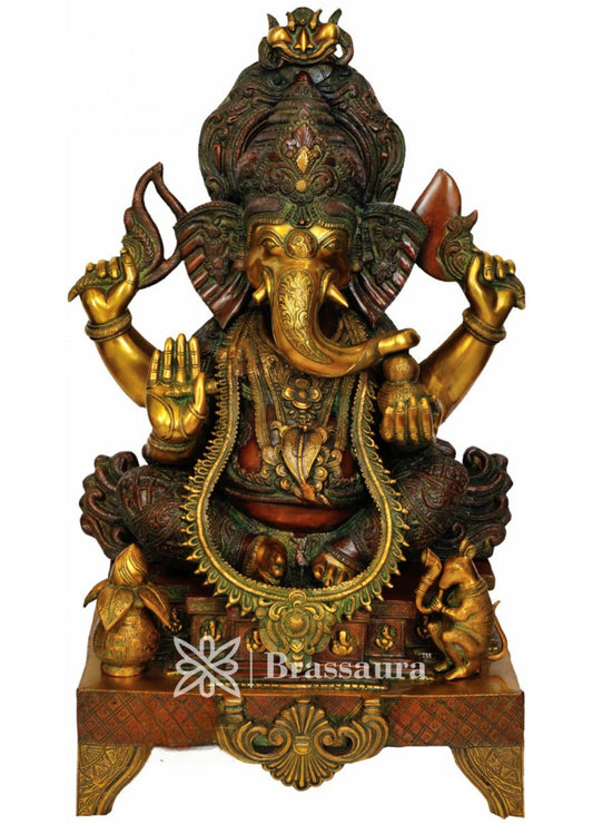 Brassaura™ Brass Ganesha Statue | Height 33 Inches & Weight 55 Kgs
