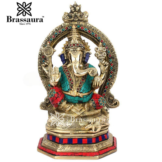 Brassaura™ Brass Ganesha Statue | Handcrafted Vinayaka Idol for Home & Décor | Height 11.5 Inches & Weight 4.2 Kgs