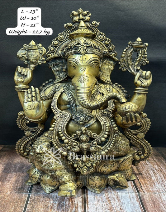 Brassaura™ Brass Ganesha Statue for Home and Decor | Weight 21.7 Kgs | Height 21 Inches