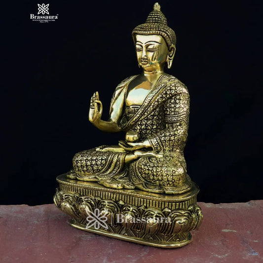 Brass Big Buddha statue for home and decor and gift Item weight 3.55 kg Height 10 inch
