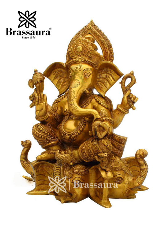 Brassaura™ Brass Ganesha Statue | Handcrafted Grand Vinayaka Idol for Home & Décor | Height 17 Inches & Weight 16.7 Kgs