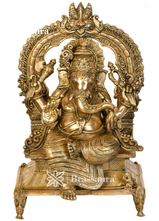 Brassaura™ Brass Ganesha Idol for Home Decor | Weight 38 Kgs | Height 28 Inches