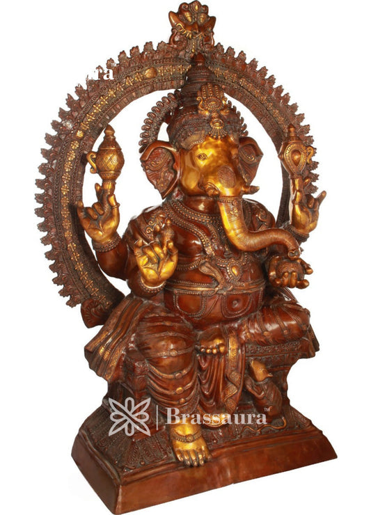 Brassaura™ Brass Ganesha Statue for Home Decor | Weight 230 Kgs | Height 70 Inches