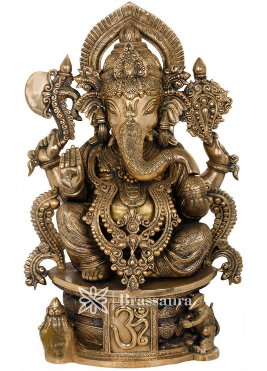 Brassaura™ Brass Jewellery Ganesha Idol for Home Decor | Weight 32 Kgs | Height 23 Inches