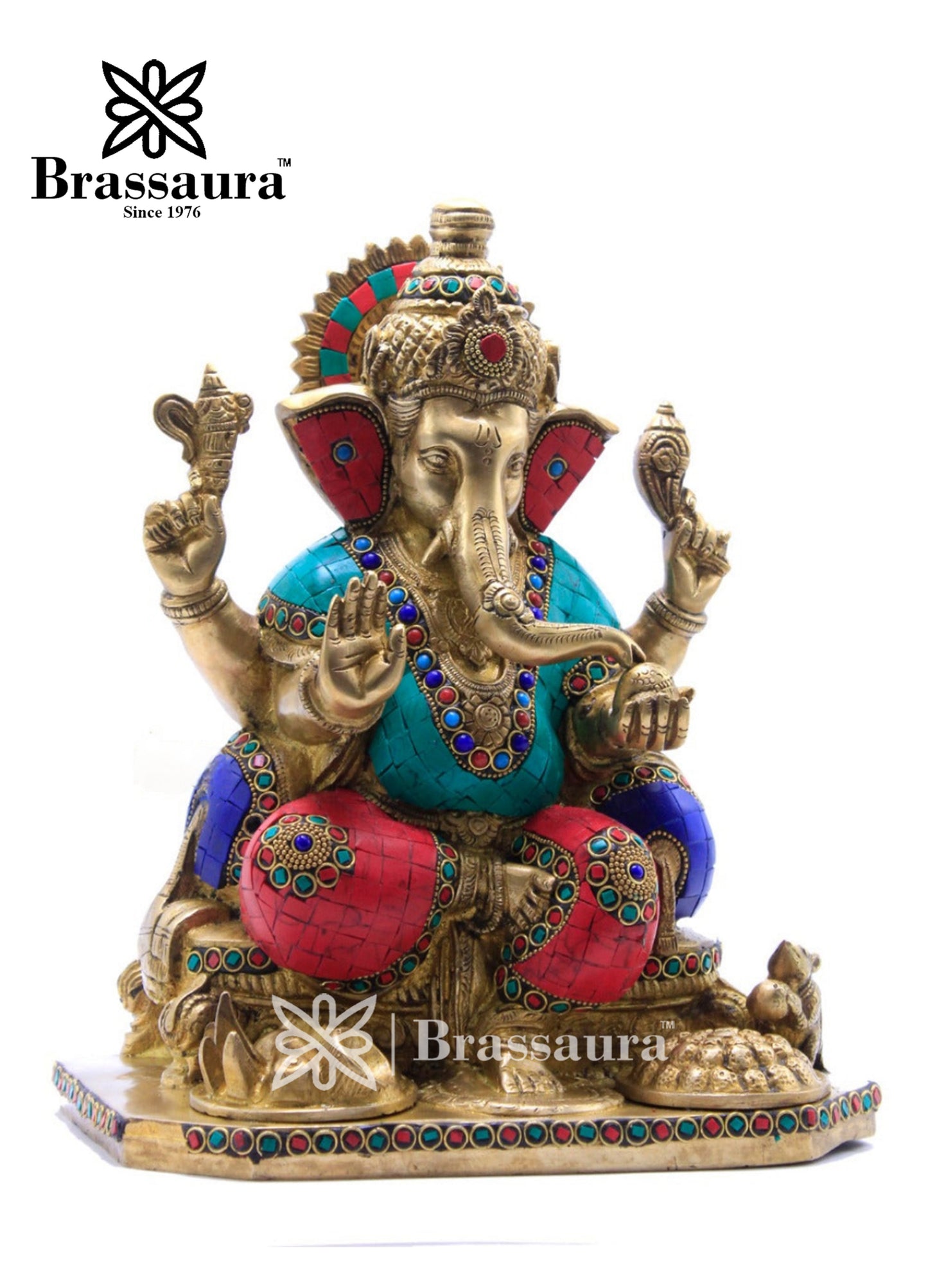 Brass Gem Stone Work Fruit Ganesha Statue For Home Decor And Gift Item Weight 10 Kg And Height 12 Inch