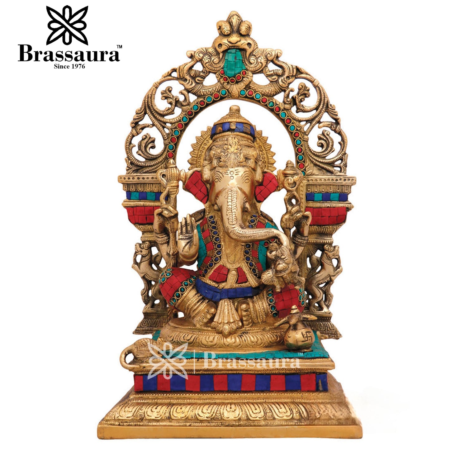 Brassaura™ Brass Ganesha Statue for Home Décor | Weight 9.5 Kgs | Height 16 Inches
